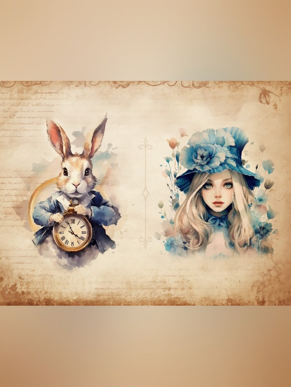45pc=Alice Inspired Water Color Doudle Sheets Special